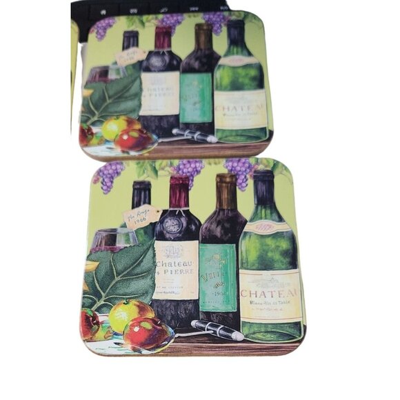 Wine Bottles Grapes Set of 4 Coasters Cork Backing Wood Glossy 3 1/2" x 3 1/2" - Picture 4 of 6